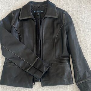 Kenneth Cole Black Leather Jacket with White Stitching